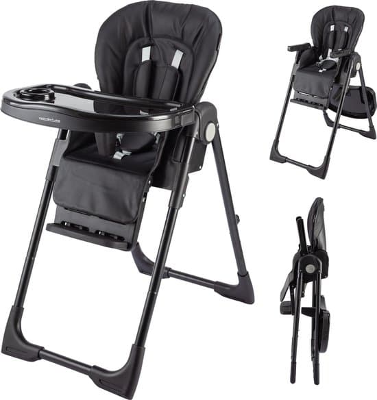 X Adventure Nappa Inklapbare Kinderstoel/ Peuterstoel – Compact Inklapbaar & meerdere Standen – Inclusief 5-puntsgordel & Afneembaar Eetblad -Zwart