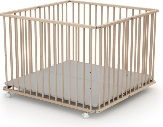 WEBABY Houten opvouwbare kinderbox CALI Beuken onbewerkt 100 x 100 cm