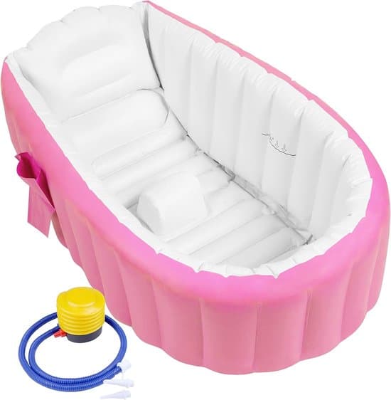 Opblaasbare badkuip met standaard - Voor pasgeboren baby's - Inklapbaar en roze - Comfortabel en praktisch - Ideaal voor babyverzorging