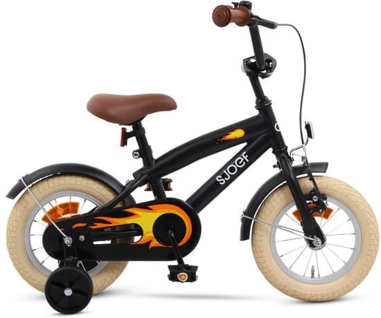 SJOEF Cruise Jongensfiets 12 inch - Kinderfiets zijwieltjes 2, 3 & 4 jaar - Beachcruiser Fiets 12 inch - Mat Zwart