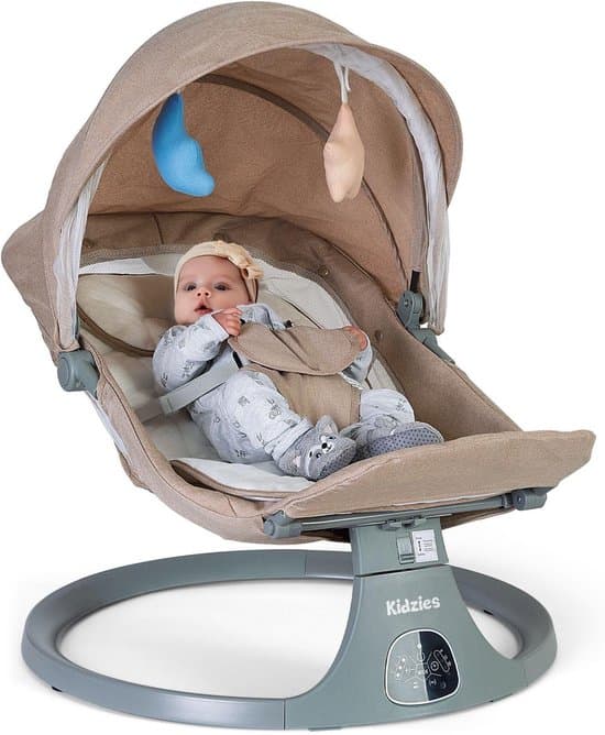 Kidzies Elektrische Wipstoel - Muziek en Bluetooth functie - Met Eetplankje - Verstelbaar - Babyschommel - Babyswing - Schommelstoel