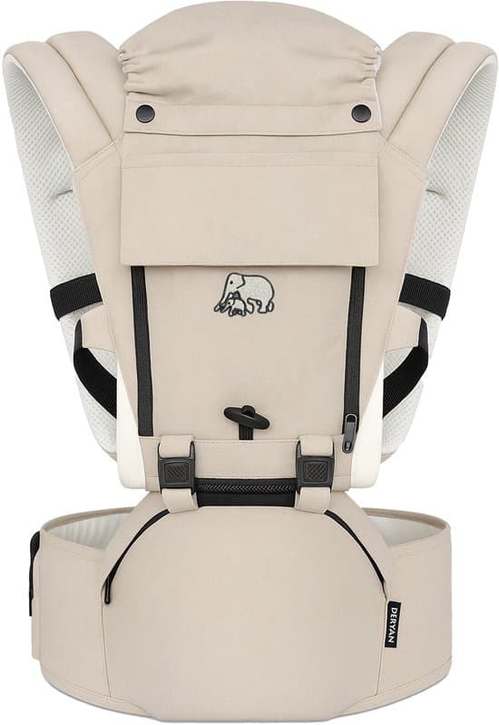 Deryan Pack Ergonomische draagzak - Babydrager + Opbergvakjes - Zand
