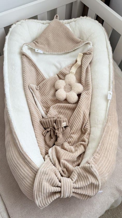 Babynestje - Comfykids © - Rib - Beige - Baby nest - Oeko-tex -Afwerking Strik of Band | + GRATIS dekentje