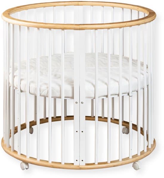 Buxibo – Baby Box – Ronde Houten Speelbox – Playpen – Inclusief Matras – 91x91x85 cm – Naturel