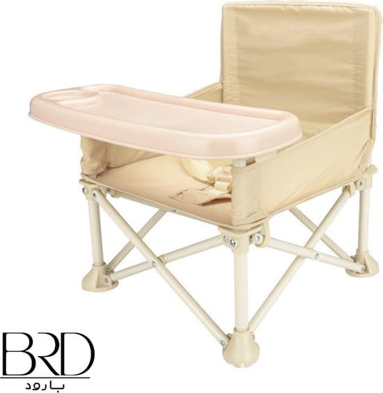 BRD® Outdoor | Beige Baby Camping Stoel Stoelverhoger / Kinderpicknickstoel | Multifunctioneel Stoel kind met dienblad en gordels inklapbaar opvouwbaar | Kampeerstoel Campingstoel Strandstoel Eetkamerstoel Kinderstoel verhoger met bijpassende tasje