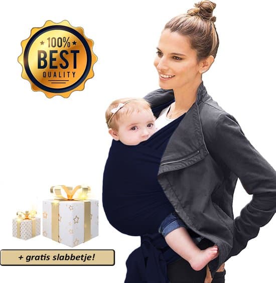 Ergonomische Rekbare Baby Draagdoek Van Katoen Om Te Knopen - Donkerblauw - Babywrap - Draagdoeken - Babydrager - Buikdrager – Rugdrager – Heupdrager - Baby sling – Baby Carrier – Draagzak - Baby Wrap Sling – Incl Handleiding - Gratis slabbetje