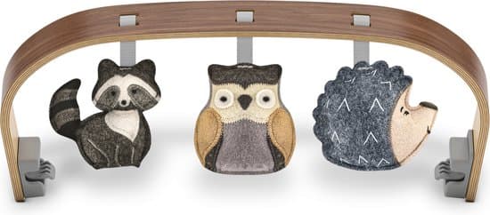 UPPAbaby - Speelboog Forest Fun voor Mira - Wipstoel - Walnoot houten beugel met kleurrijke houten vormen met textuur