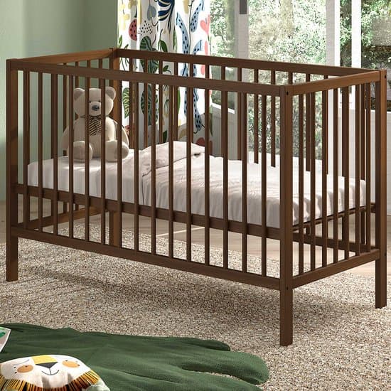 Babybed Dino | 60 x 120 cm | verstelbaar | beukenhout | walnootkleur - Vipack - Babybed - Bruin - Hout Eenpersoons Normaal bed