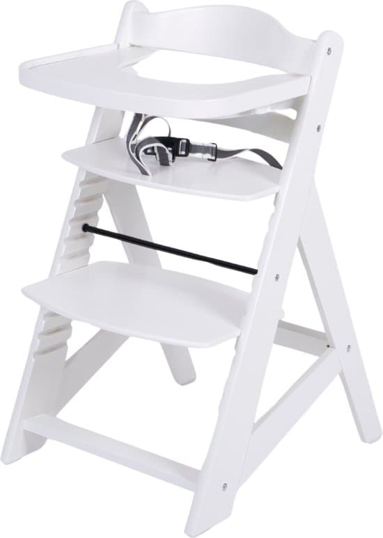 Buxibo Houten Meegroeistoel Kind - Inclusief Eetblad - Verstelbare Kinderstoel voor Comfort en Design - Inclusief kussen - 48×58×80cm - Wit