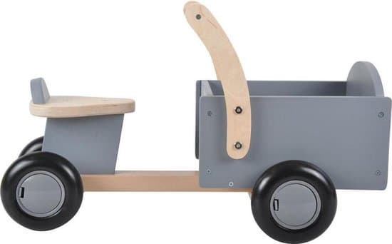 Bandits & Angels Bakfiets Loopfiets Hout Little Rider Grey vanaf 1 jaar - Voor Jongens en Meisjes - Ride-On Houten Bakfiets - Houten Loop Fiets Grijs - Geluidsarme Wielen - Kraamcadeau