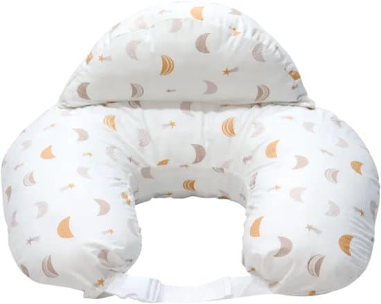 Laavir® Voedingskussen - 3-in-1 Zwangerschapskussen met Afneembare Hoes - Ergonomisch Baby Voedingskussen - Ondersteuning bij Borstvoeding & Flesvoeding - Maan & Ster Design - Wit