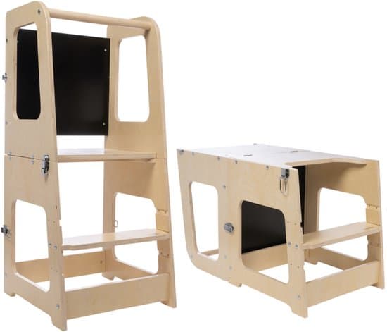 Toadly® Leertoren Naevie - Inklapbare Houten Opstapje voor Kinderen - Verstelbare Keukentoren - Naturel