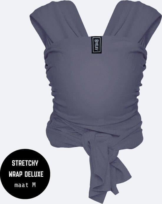 ByKay Stretchy Wrap Deluxe Ergonomische Draagdoek - Rekbare Draagdoek voor Newborn tm 18kg - 100% Organisch Katoen - Buik- en Heupdragend - Antraciet - Maat M