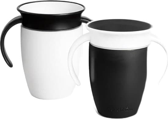 Munchkin Drinkbeker - Miracle Trainer Cup 2-pack - 360 Graden Babybeker - BPA-vrij, Met Handgrepen - Lekvrije Drinkbeker - Vaatwasmachinebestendig - Geschikt voor Baby's vanaf 6 Maanden en Ouder - Set van 2 - Zwart/Wit - 207 ml