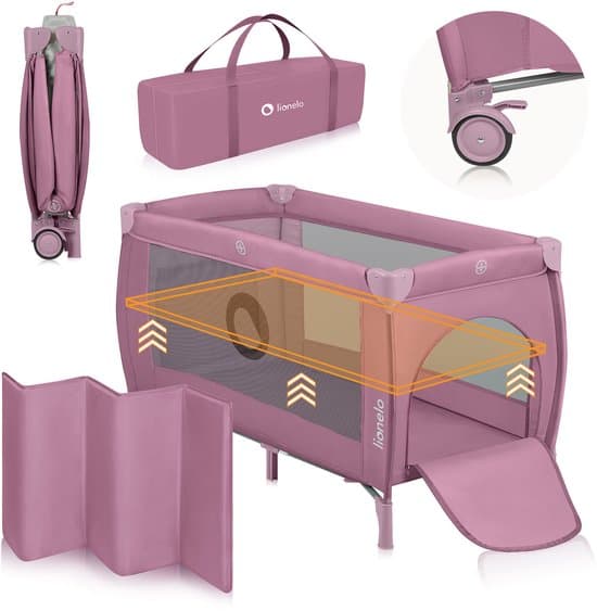 Lionelo Stefi Plus - Campingbedje 2in1 - Meegroeibed - Reisbedje en box voor kinderen tot 15 kg - Zijrtis - Hoogwaardige schuimmatras - Snel opvouwbaar