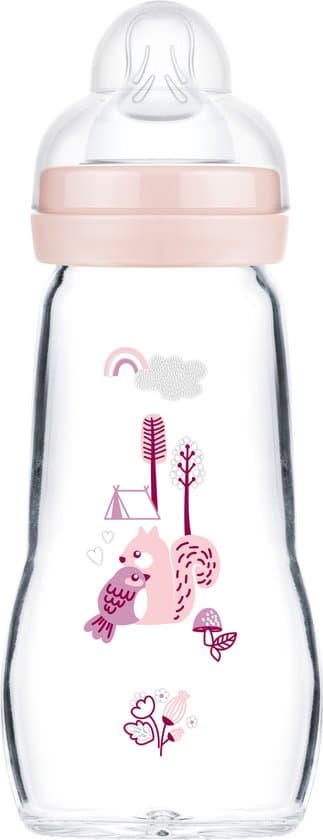 MAM - Feel Good Babyfles Glas - 260 ML - Hygiënisch - 0+ Maanden - Mat Roze
