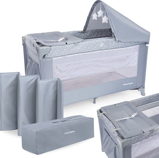 Moby-System Campingbedje met commode - Reiswieg / Box Happy Traveller - Grijs - reisbedje met matras