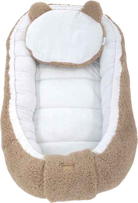 Soosie - Baby Nestje - Babynestje - Zacht en Veilig - Bruin Teddy Katoen en Witte Katoen