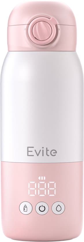 Evite Portable Bottle Warmer Slim - Draagbare Flessenwarmer Onderweg met Borstel - Compacter - BPA Vrij - USB-C - 13500 mAh - 350ML - Roze