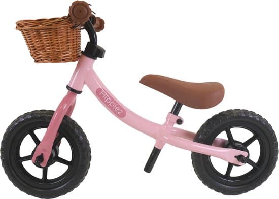 Hippiez Metalen Loopfiets met Mandje Worker Old Pink vanaf 2 jaar - Roze Loop Fiets - Verstelbaar Zadel en Stuur - Voor Meisjes - Compact en Veilig - Lage Instap